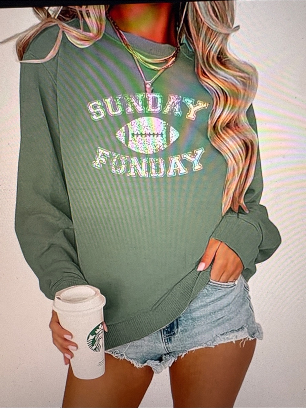 Sunday Funday Women's Long Sleeve Sweatshirt - Sage Green